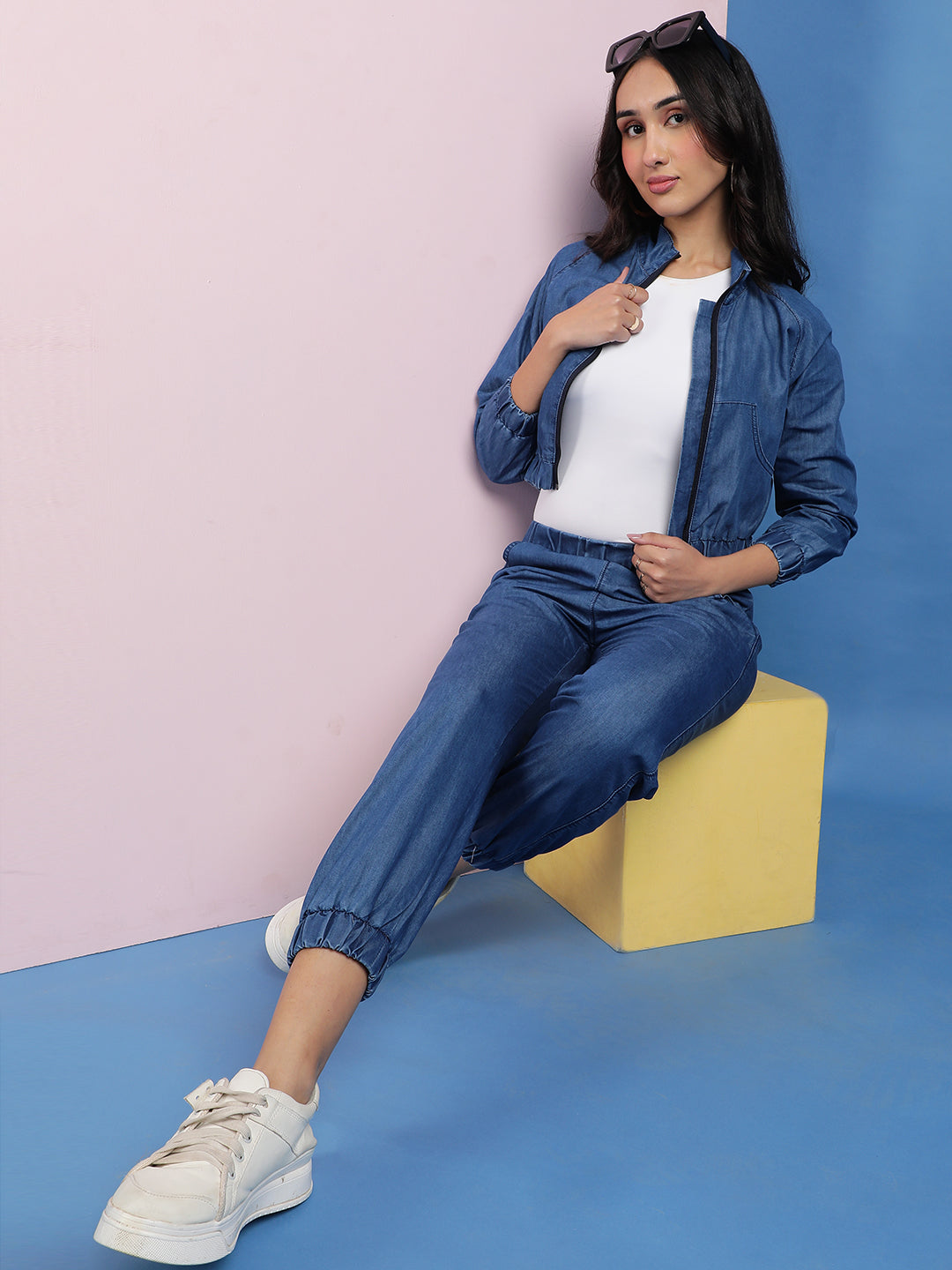 Dark Blue Jogger Fit Denim Trousers