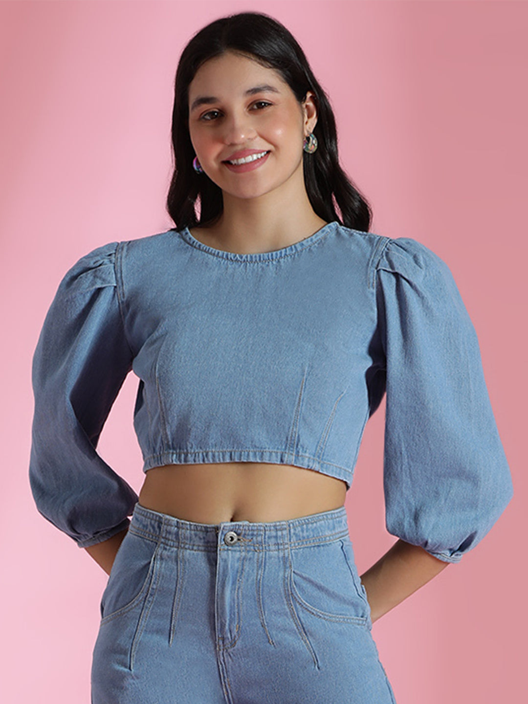 Light Blue Denim Crop Top