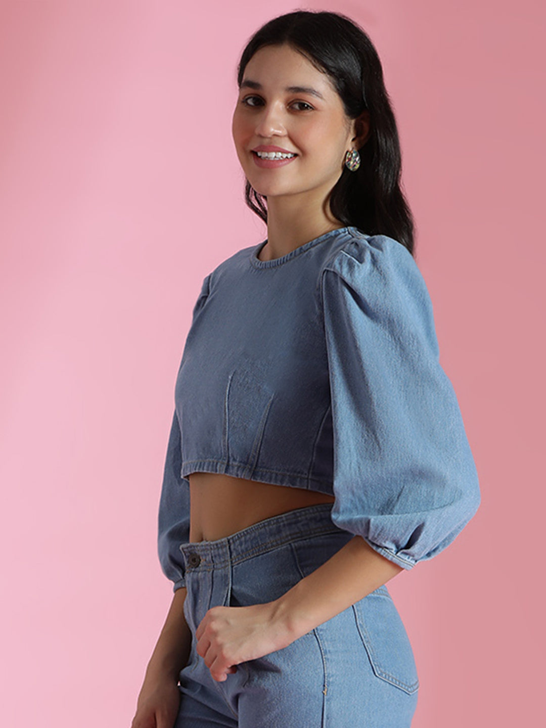 Light Blue Denim Crop Top