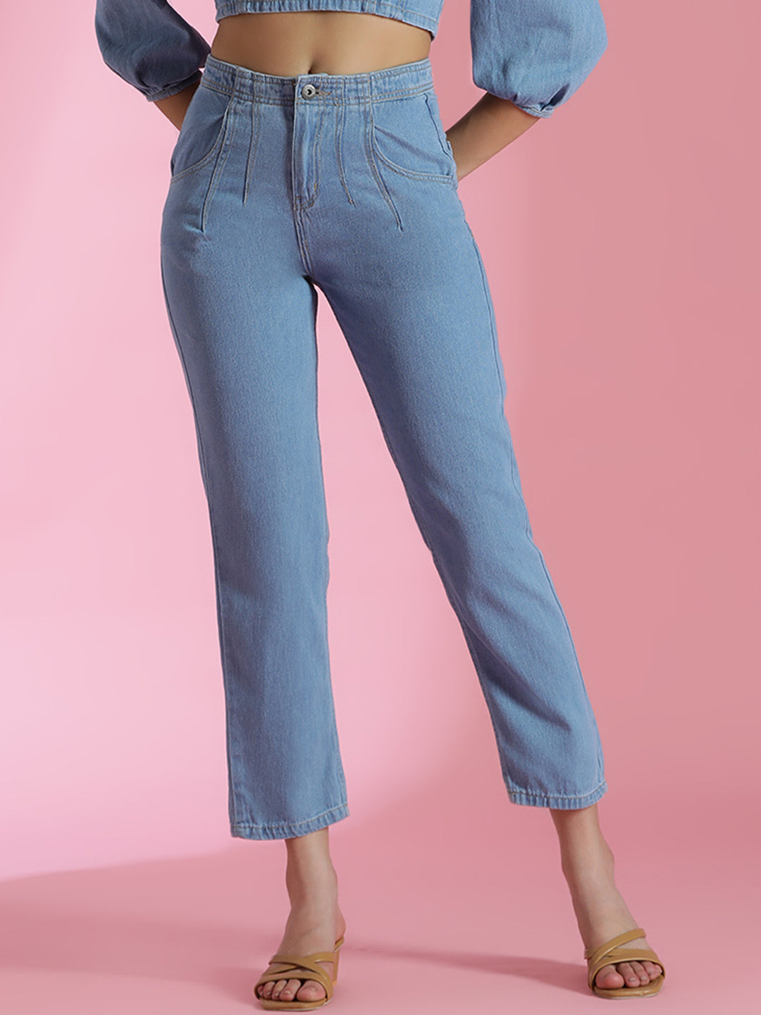 Light Blue Ankle Length Denim Jeans