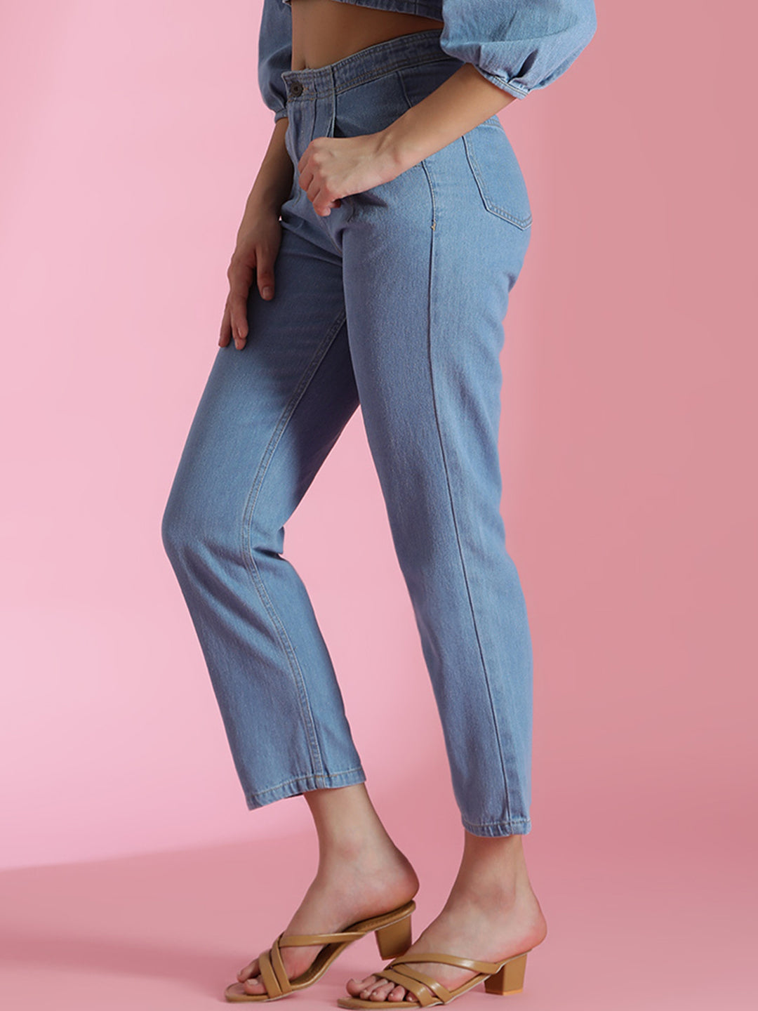 Light Blue Ankle Length Denim Jeans