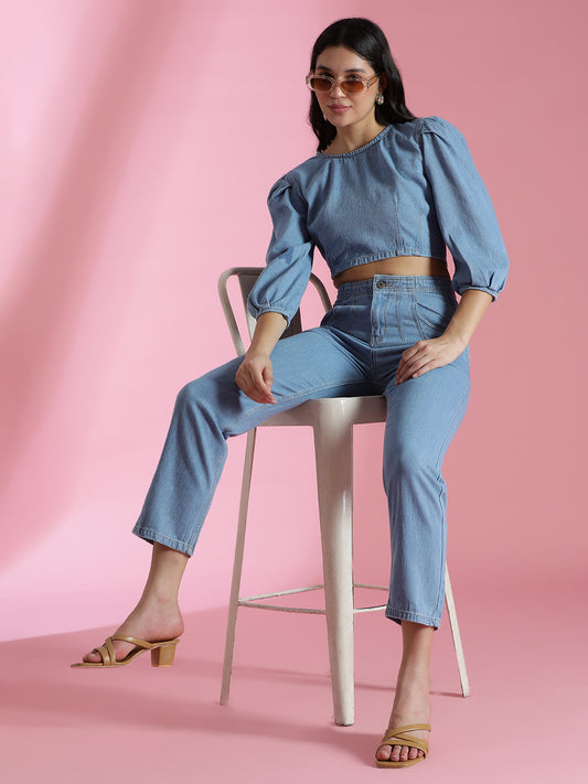 Light Blue Ankle Length Denim Jeans