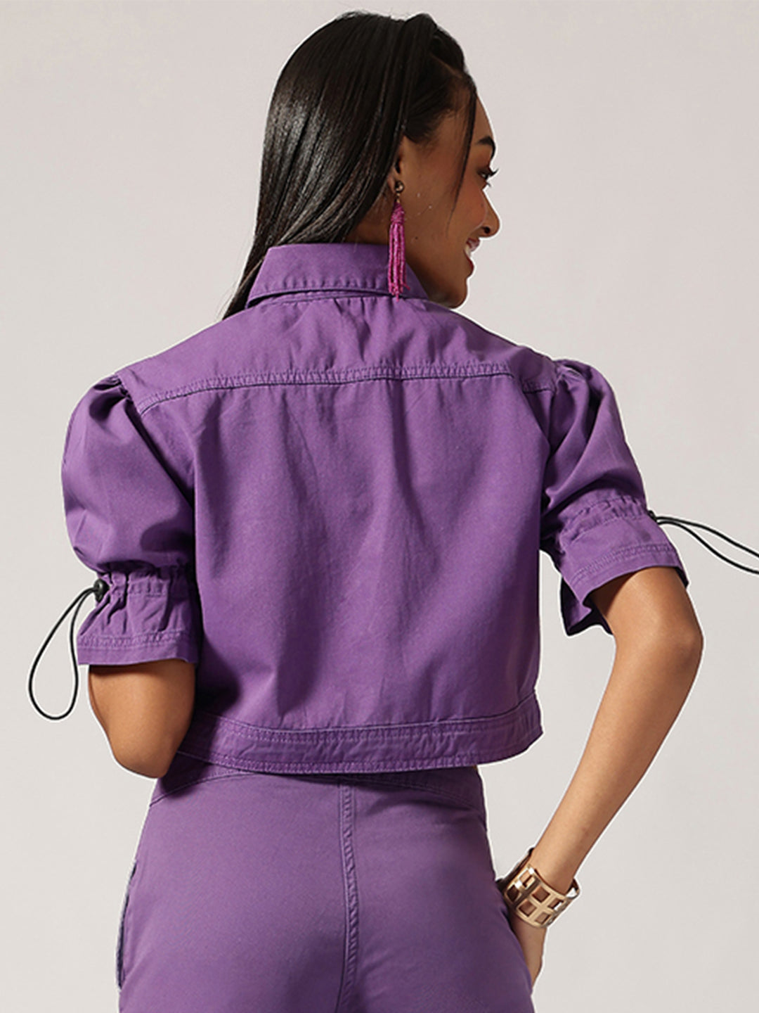 Purple Denim Cropped Shirts