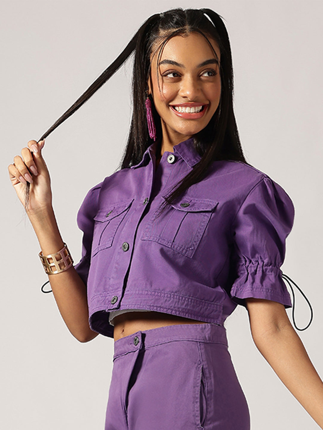 Purple Denim Cropped Shirts