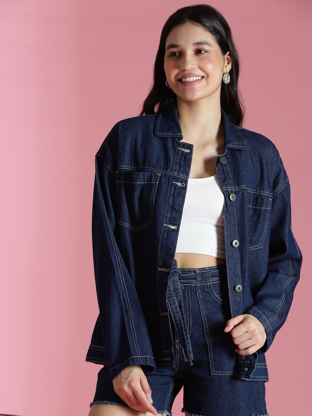 Dark Blue Denim Oversized Shirts