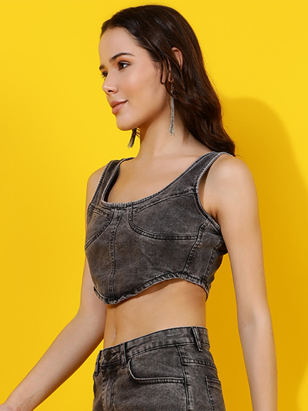 Dark Grey Denim Crop Top