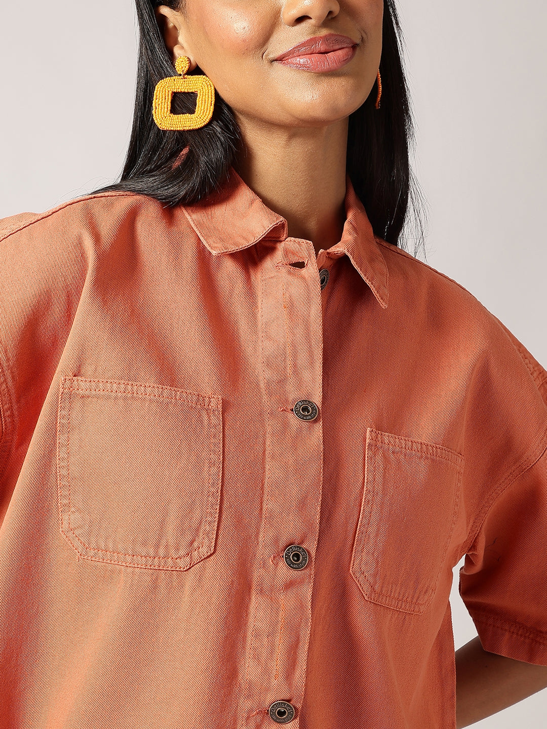 Orange Denim Oversized Shirts