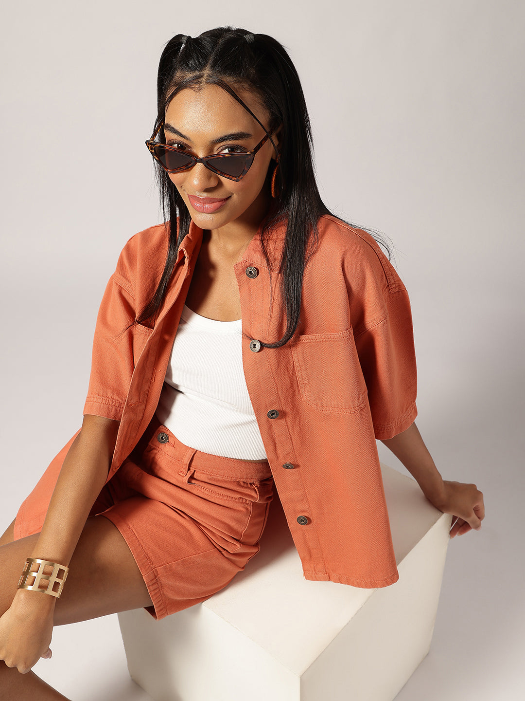 Orange Denim Oversized Shirts