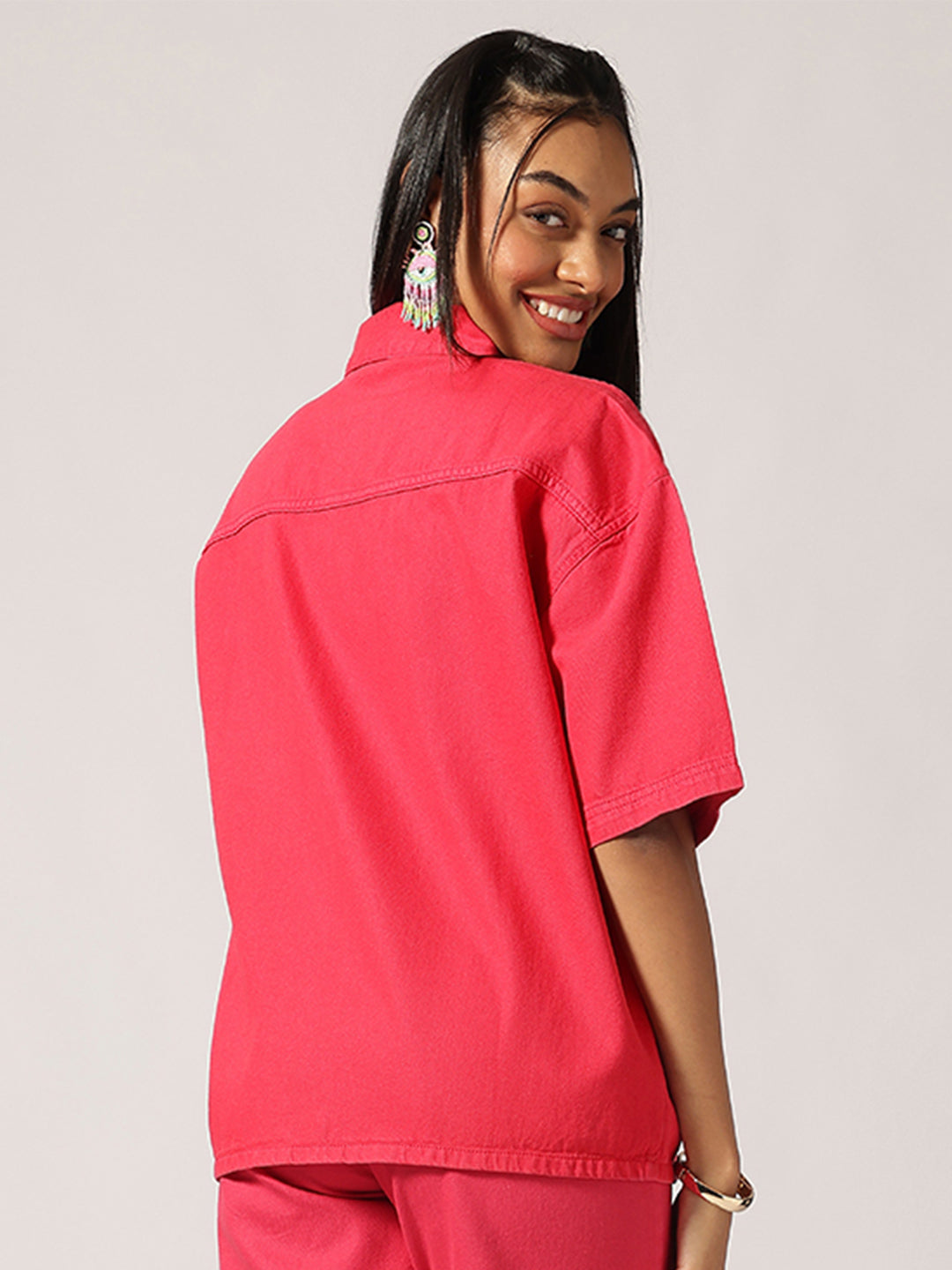 Pink Denim Oversized Shirts
