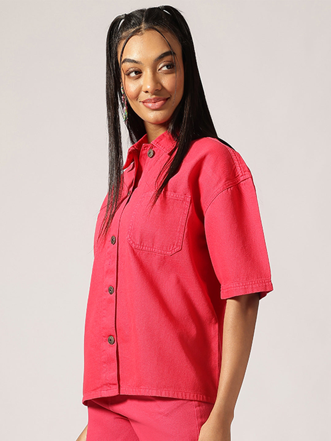 Pink Denim Oversized Shirts