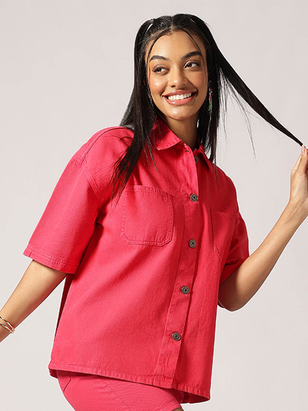 Pink Denim Oversized Shirts