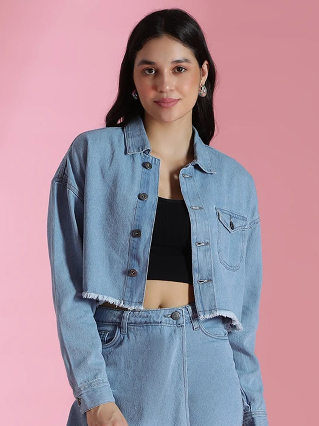 Light Blue Cropped Denim Jacket