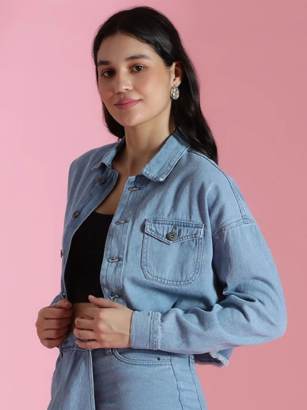 Light Blue Cropped Denim Jacket