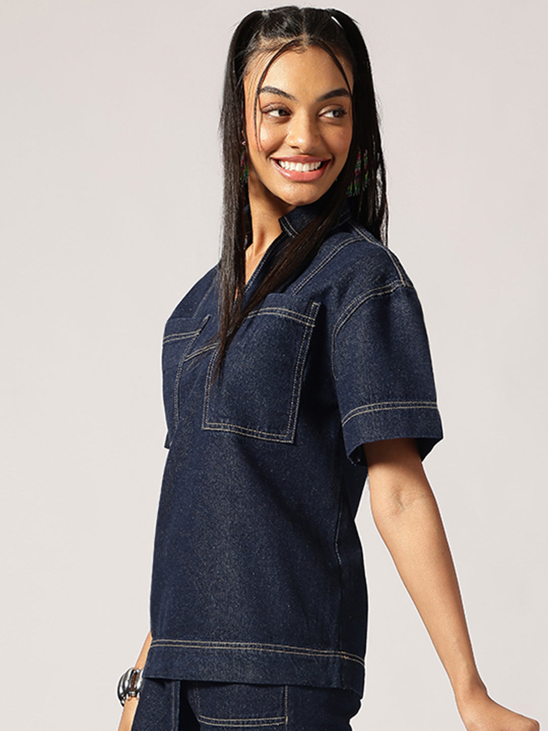 Dark Blue Denim Regular Top