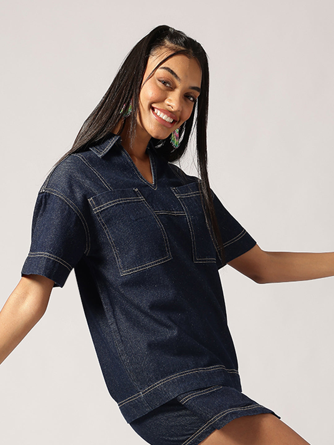 Dark Blue Denim Regular Top