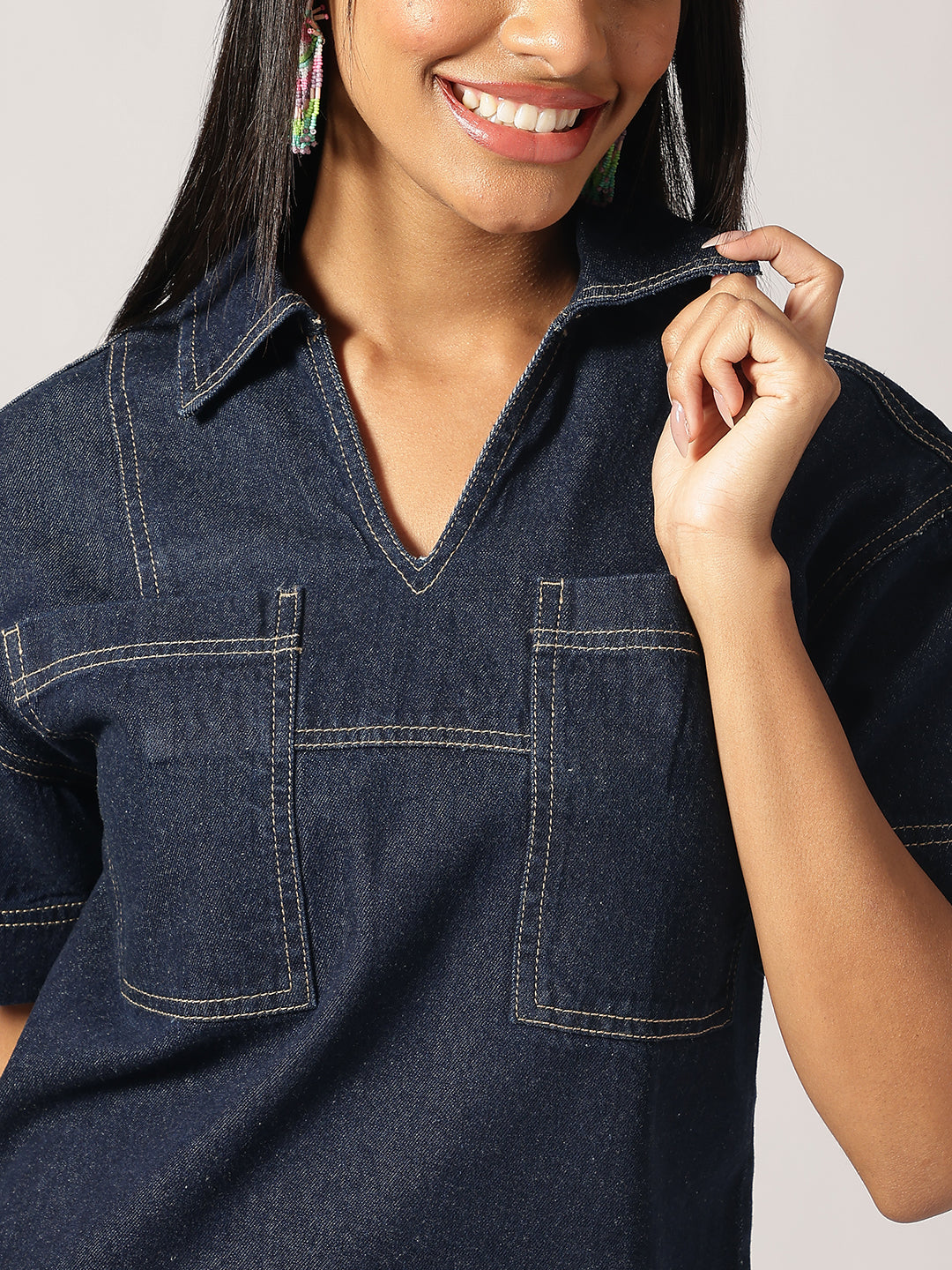 Dark Blue Denim Regular Top