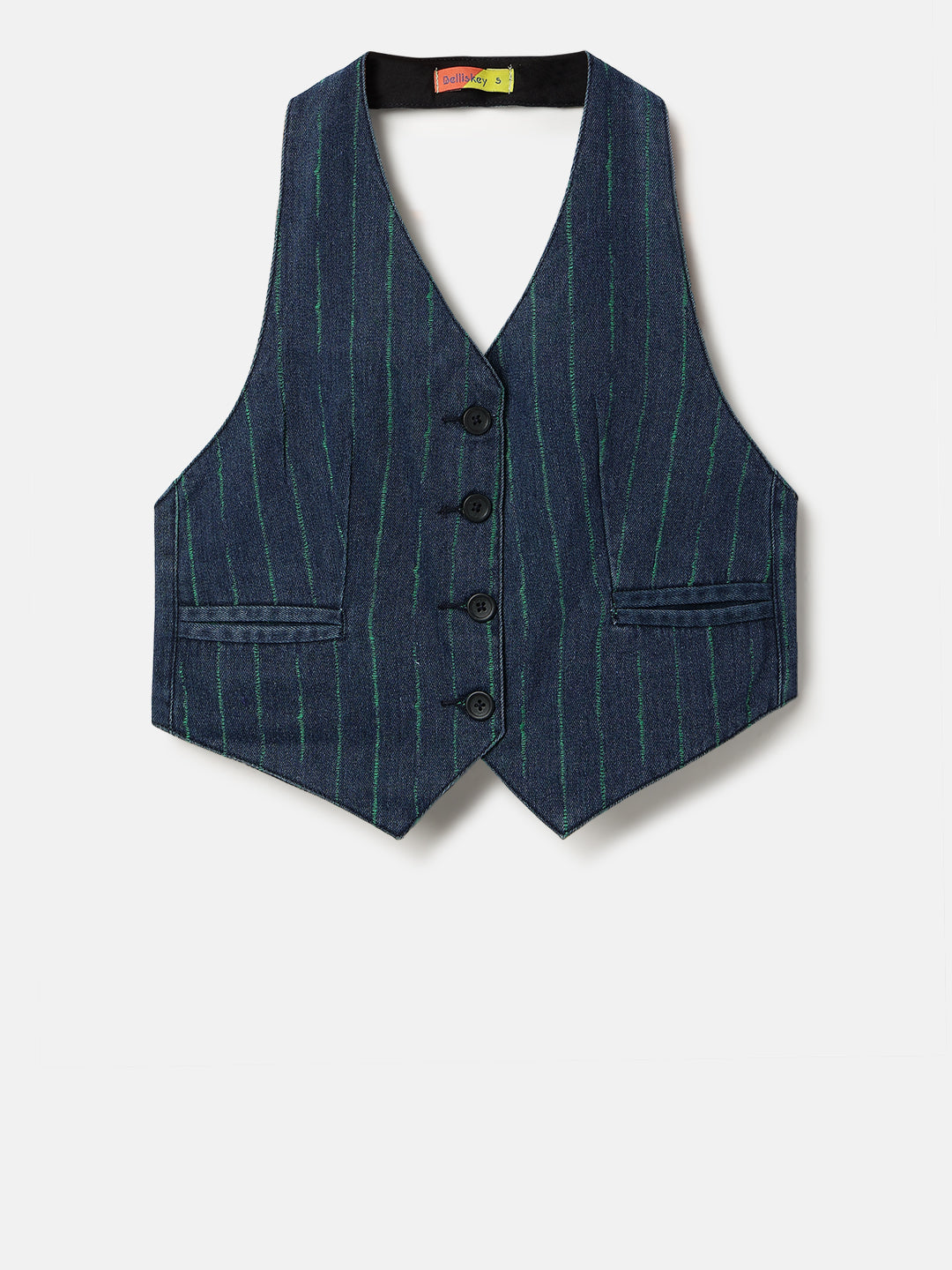 Dark Blue Denim Striped Cropped Top