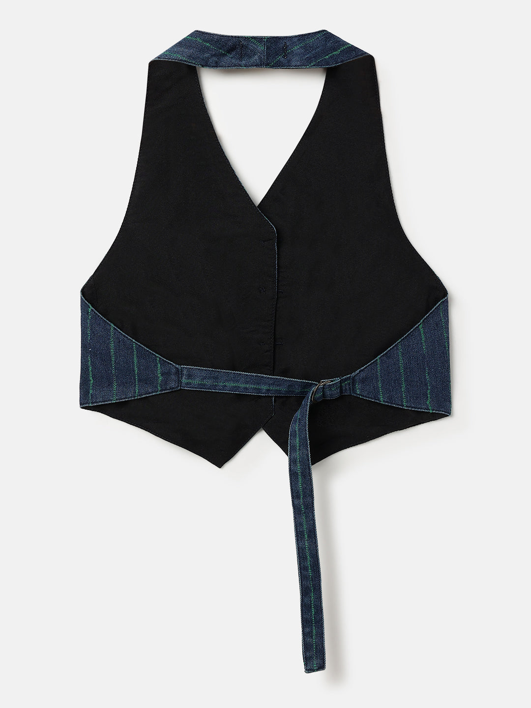 Dark Blue Denim Striped Cropped Top