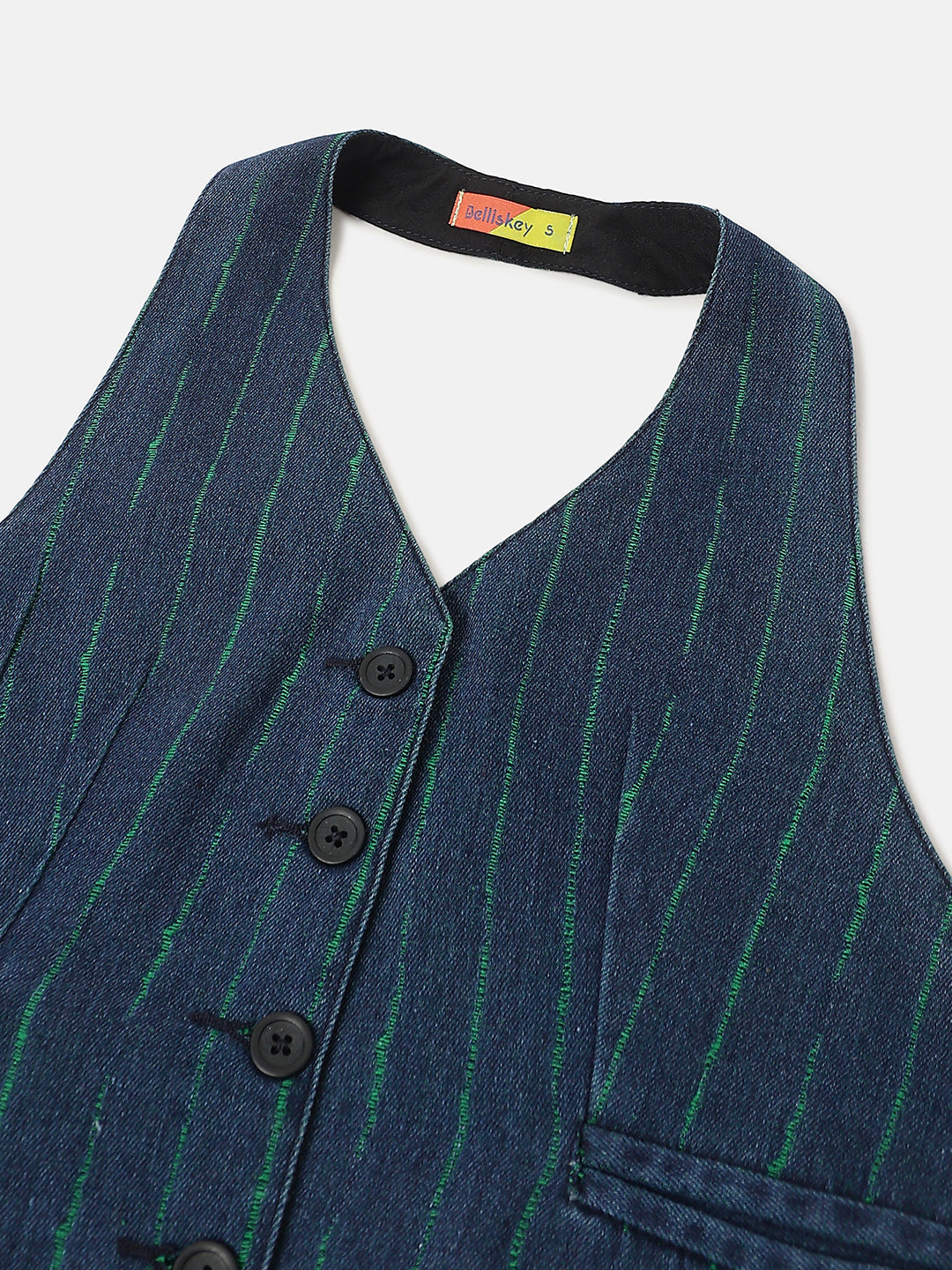 Dark Blue Denim Striped Cropped Top