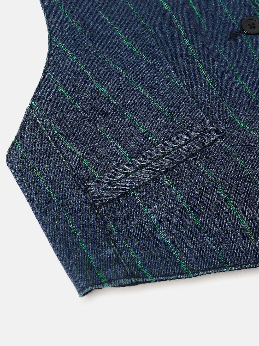 Dark Blue Denim Striped Cropped Top