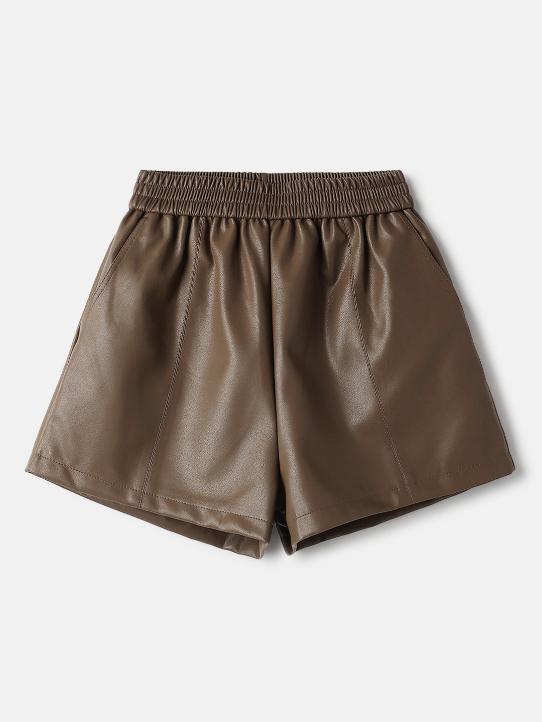 Brown Faux Leather Mini Shorts