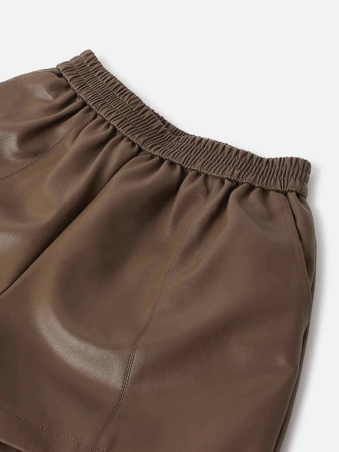 Brown Faux Leather Mini Shorts