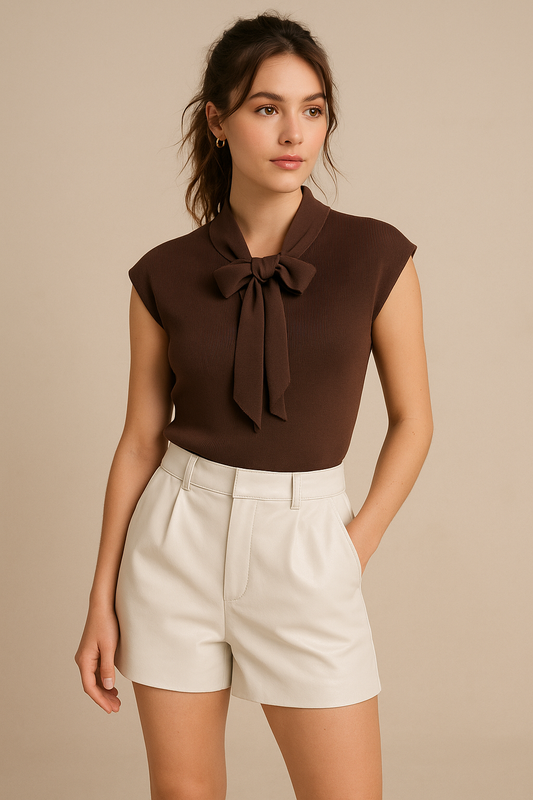 Brown Polyester Sleeveless Top