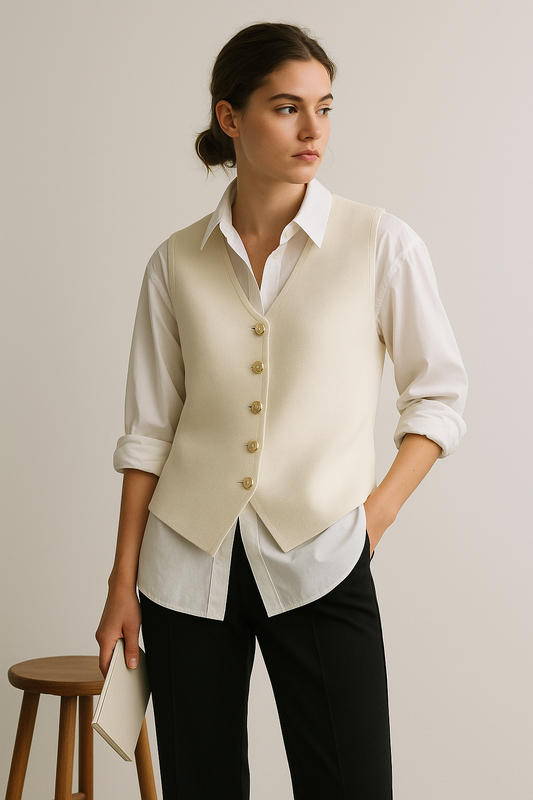 Cream Polyester Sleeveless Top