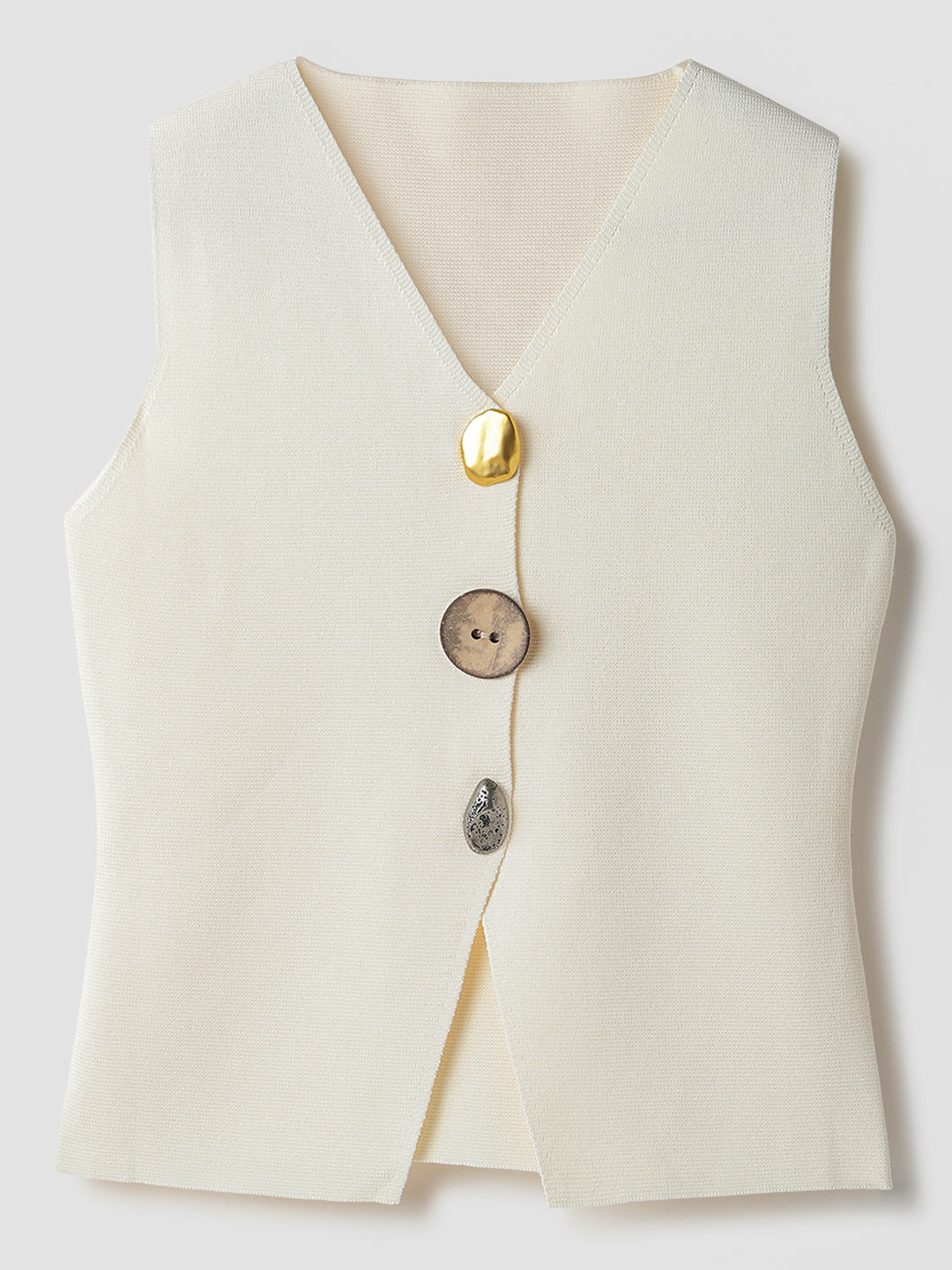 Cream Polyester Sleeveless Top