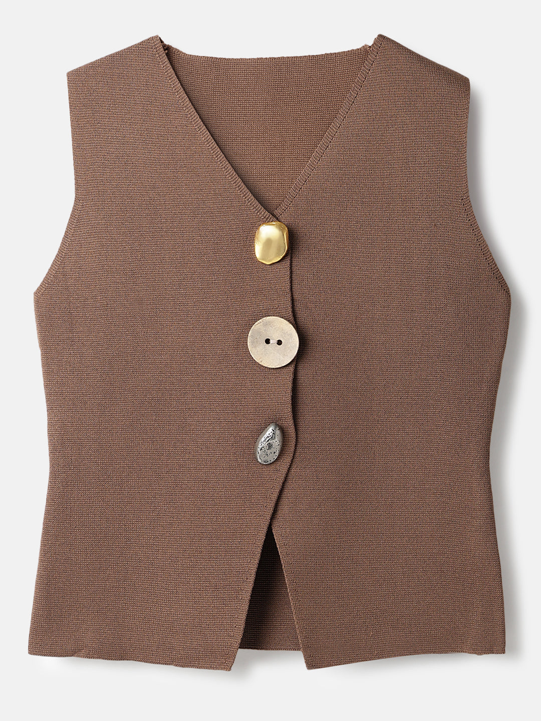 Brown Polyester Sleeveless Top