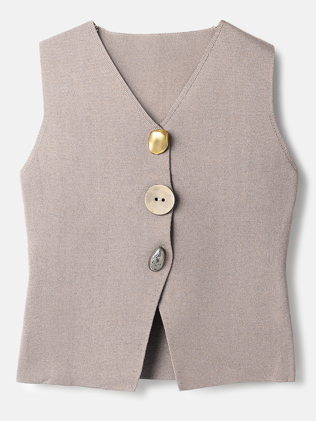 Beige Polyester Sleeveless Top