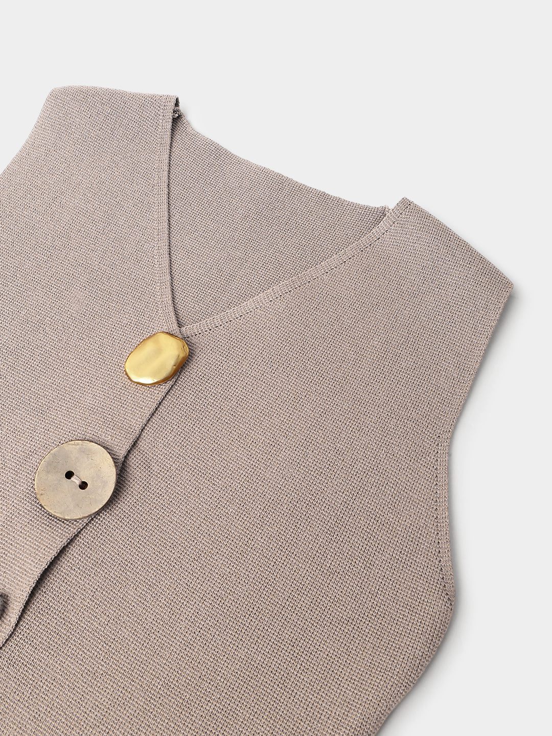 Beige Polyester Sleeveless Top