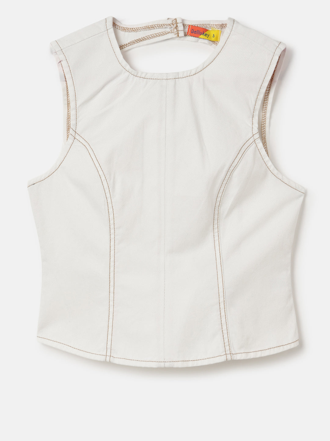 White Round Neck Sleeveless Top with Open Back Bow Tie