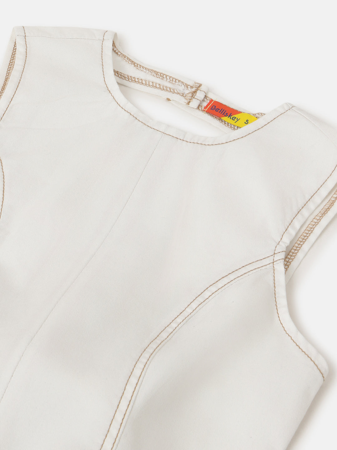 White Round Neck Sleeveless Top with Open Back Bow Tie