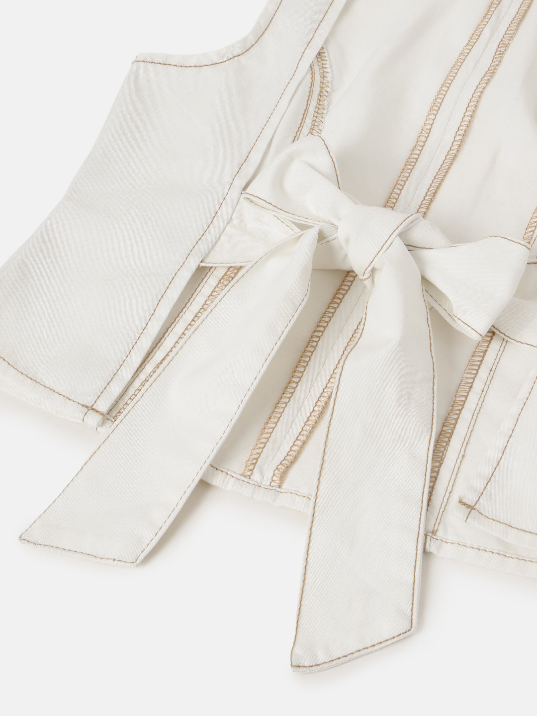 White Round Neck Sleeveless Top with Open Back Bow Tie