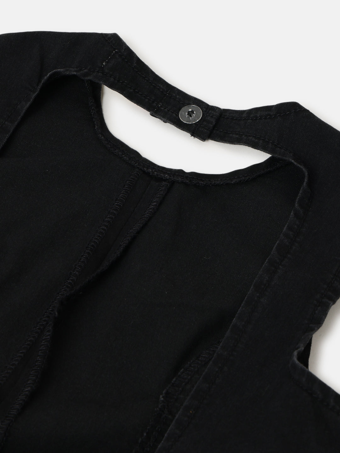 Black Round Neck Sleeveless Top with Open Back Bow Detail