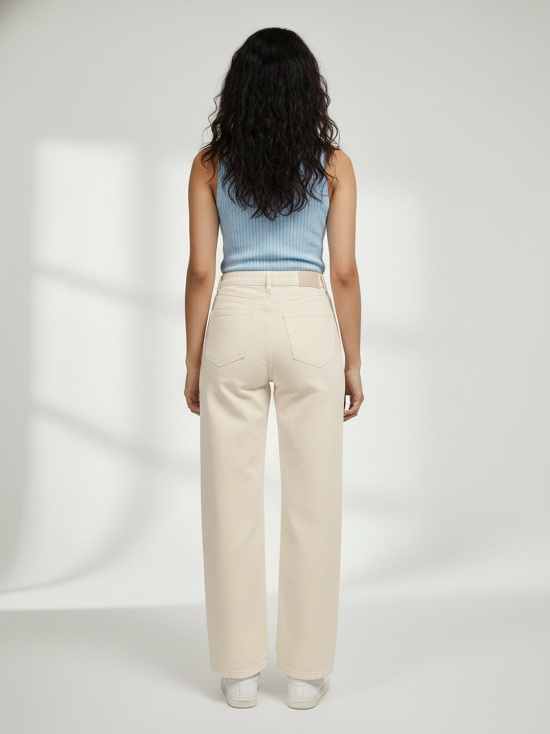 Beige Denim Solid Relaxed Fit Jeans