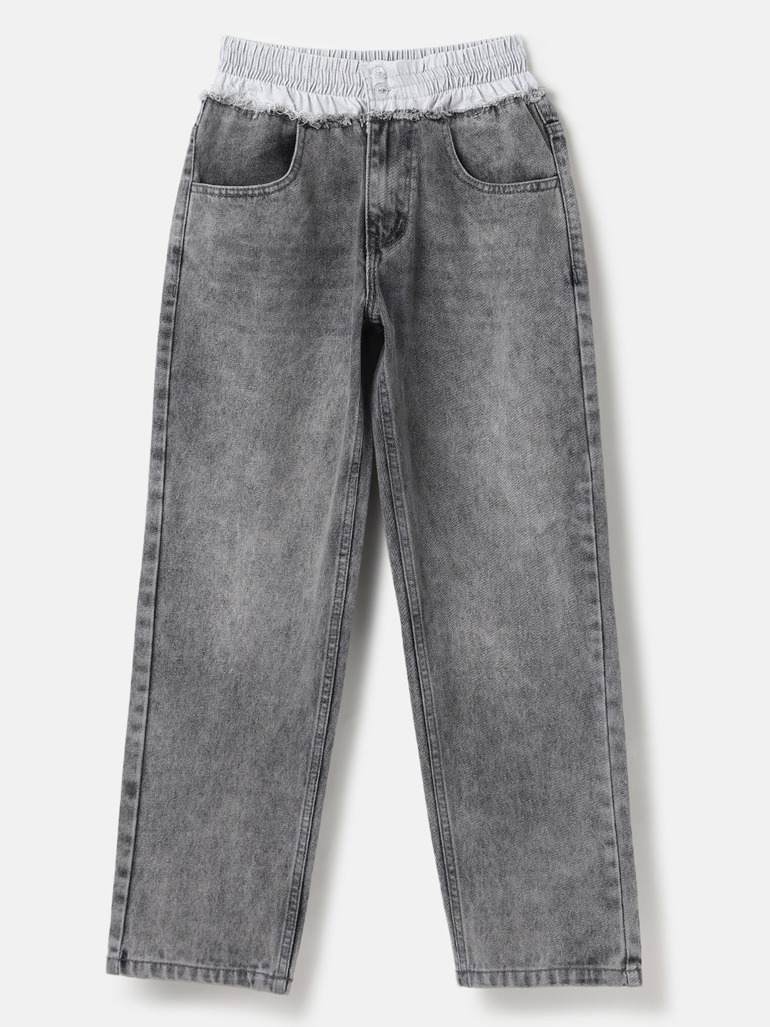 Grey Baggy Fit Denim Washed Jeans