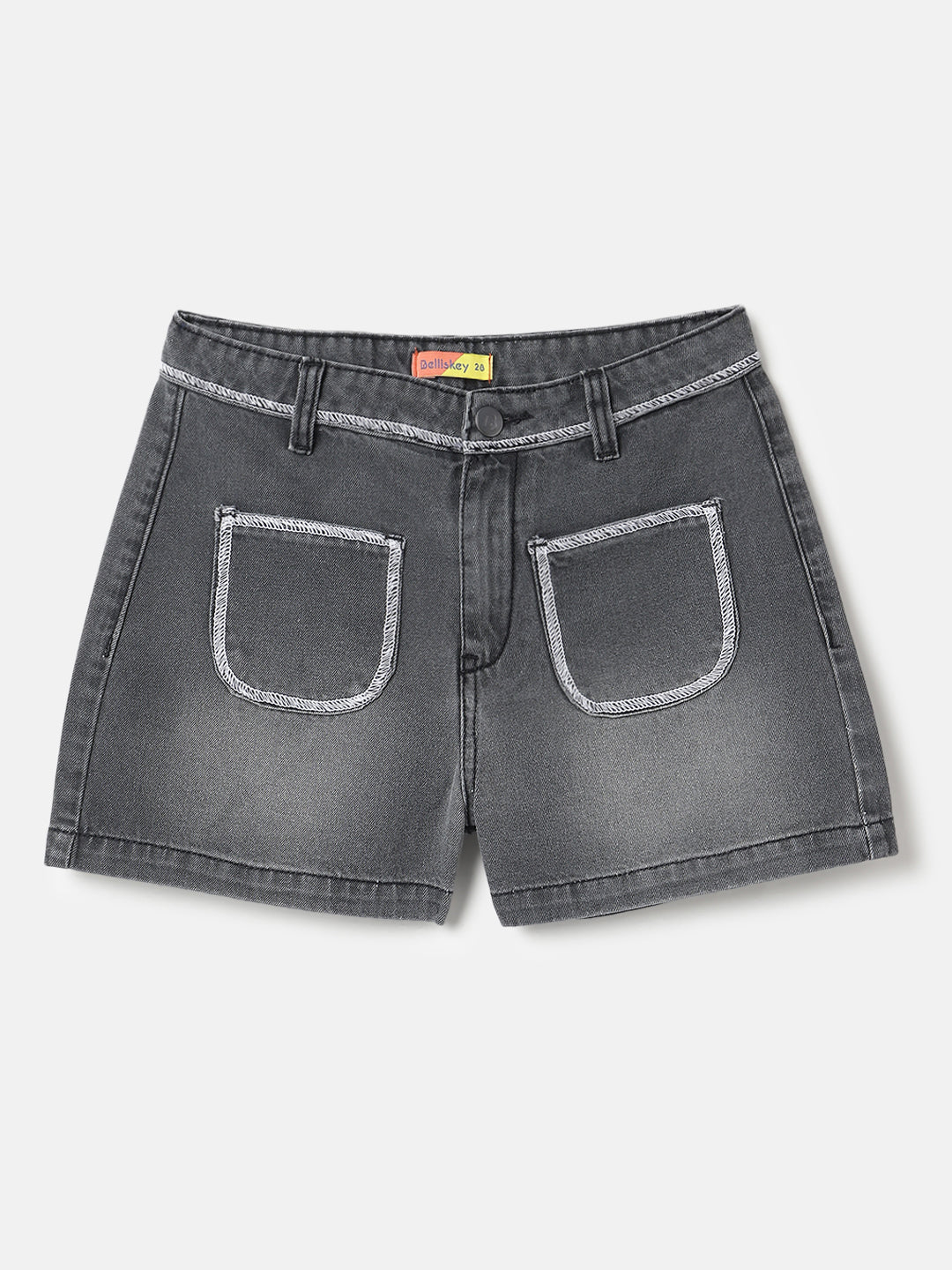 Grey Regular Fit Denim Washed Shorts