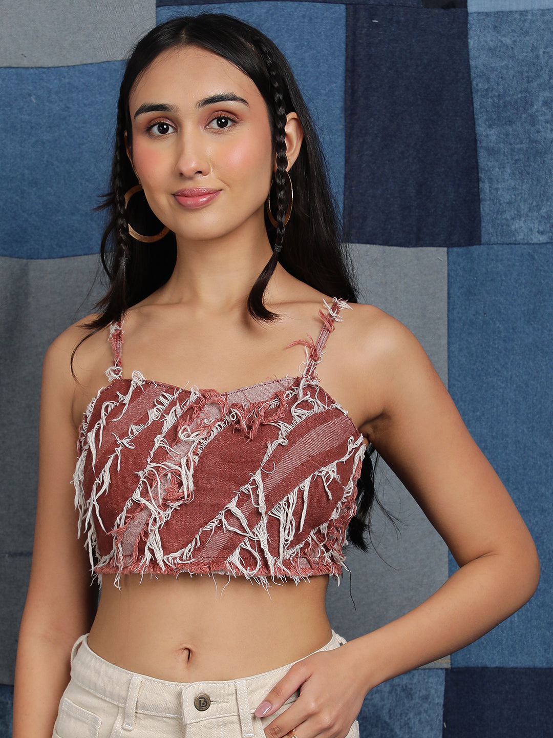 Brown Bralette Denim Crop Top