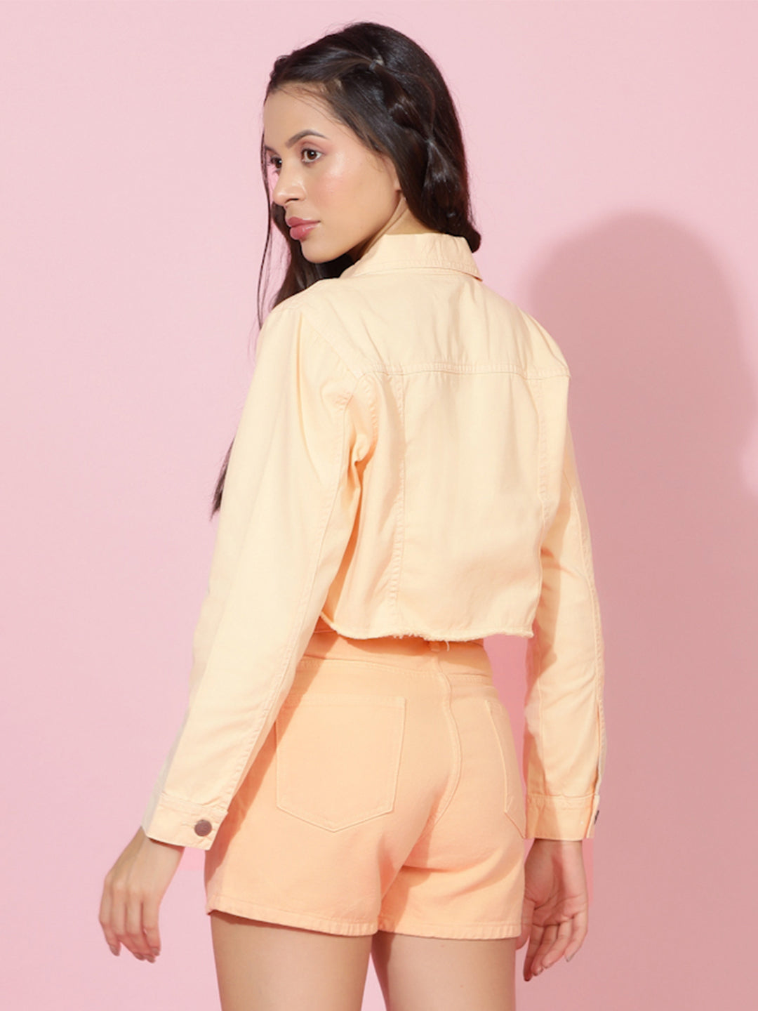 Light Pink Cropped Denim Jacket