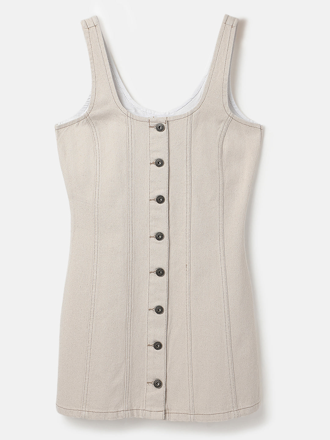 Cream Sheath Fit Denim Mini Dress