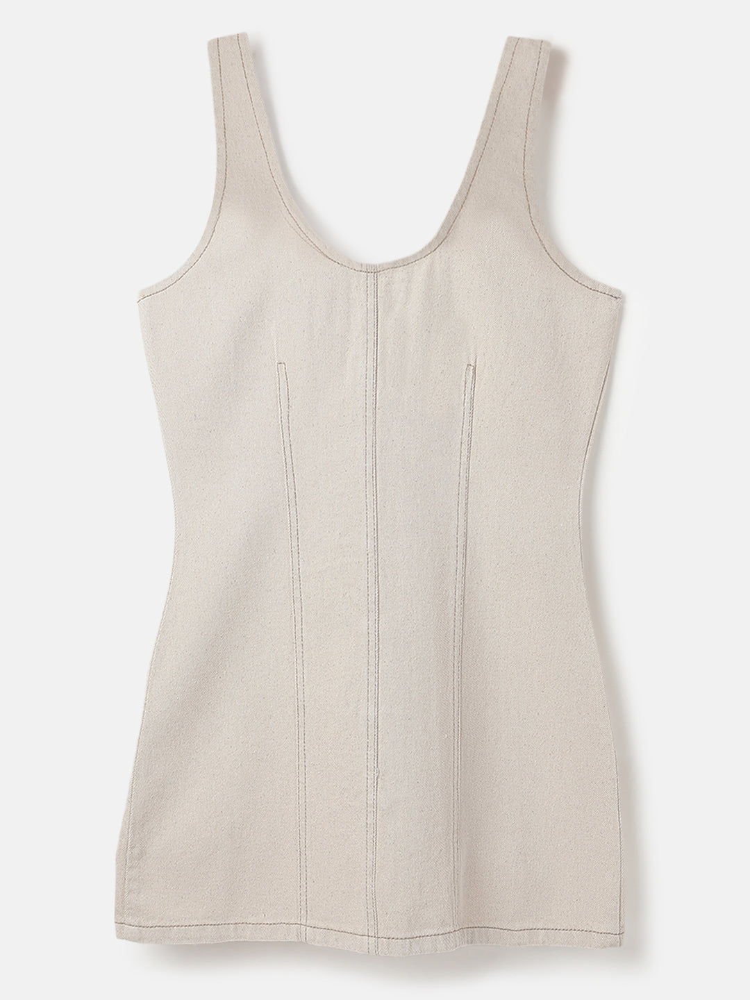 Cream Sheath Fit Denim Mini Dress