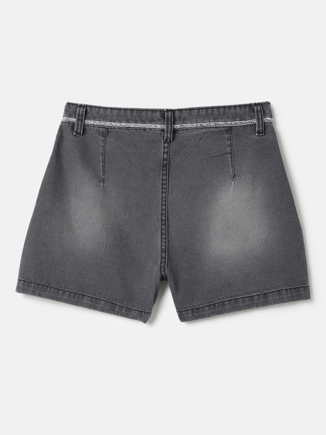 Grey Regular Fit Denim Washed Shorts