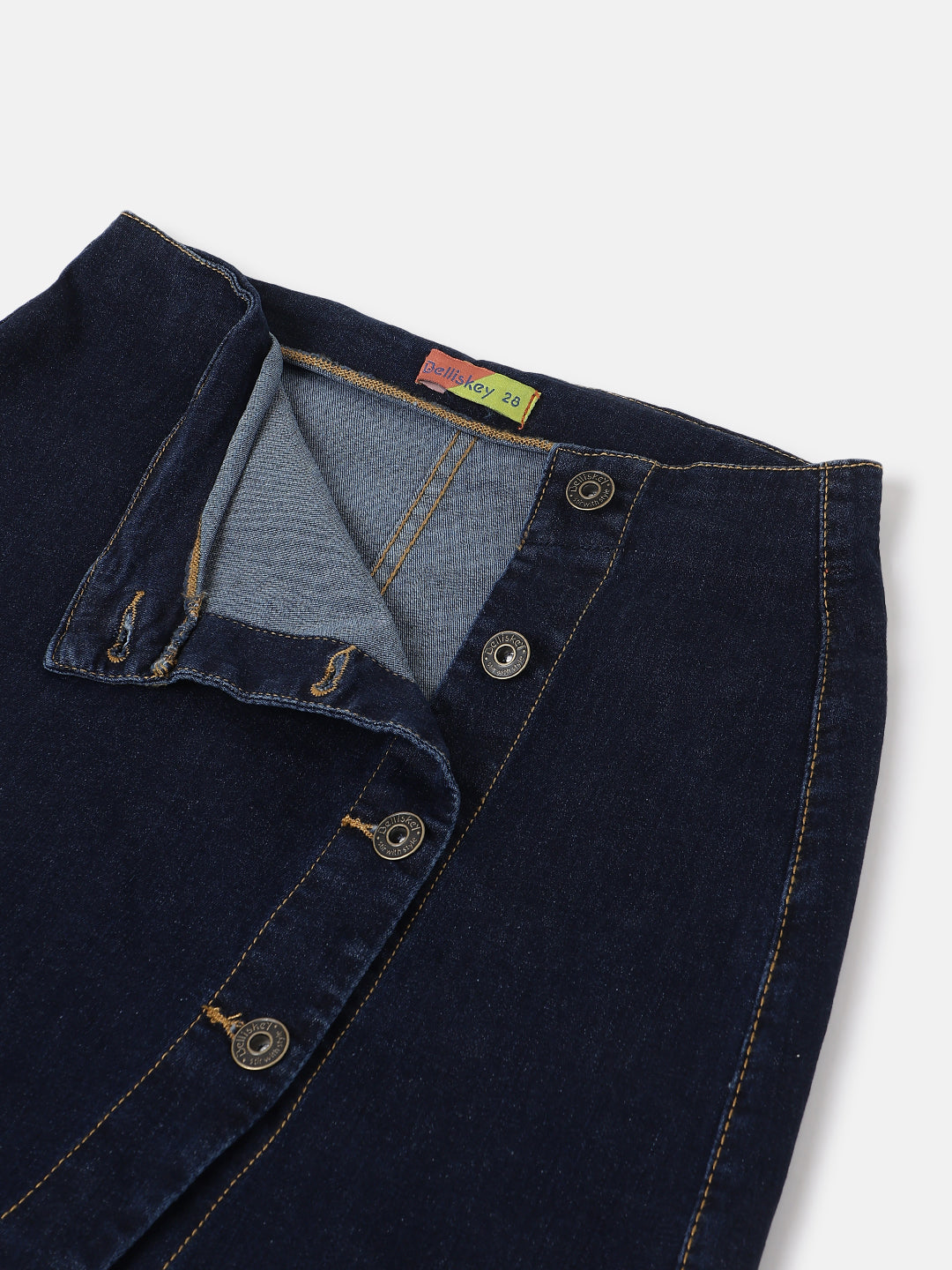 Dark Blue Front Slit Midi Denim Skirt