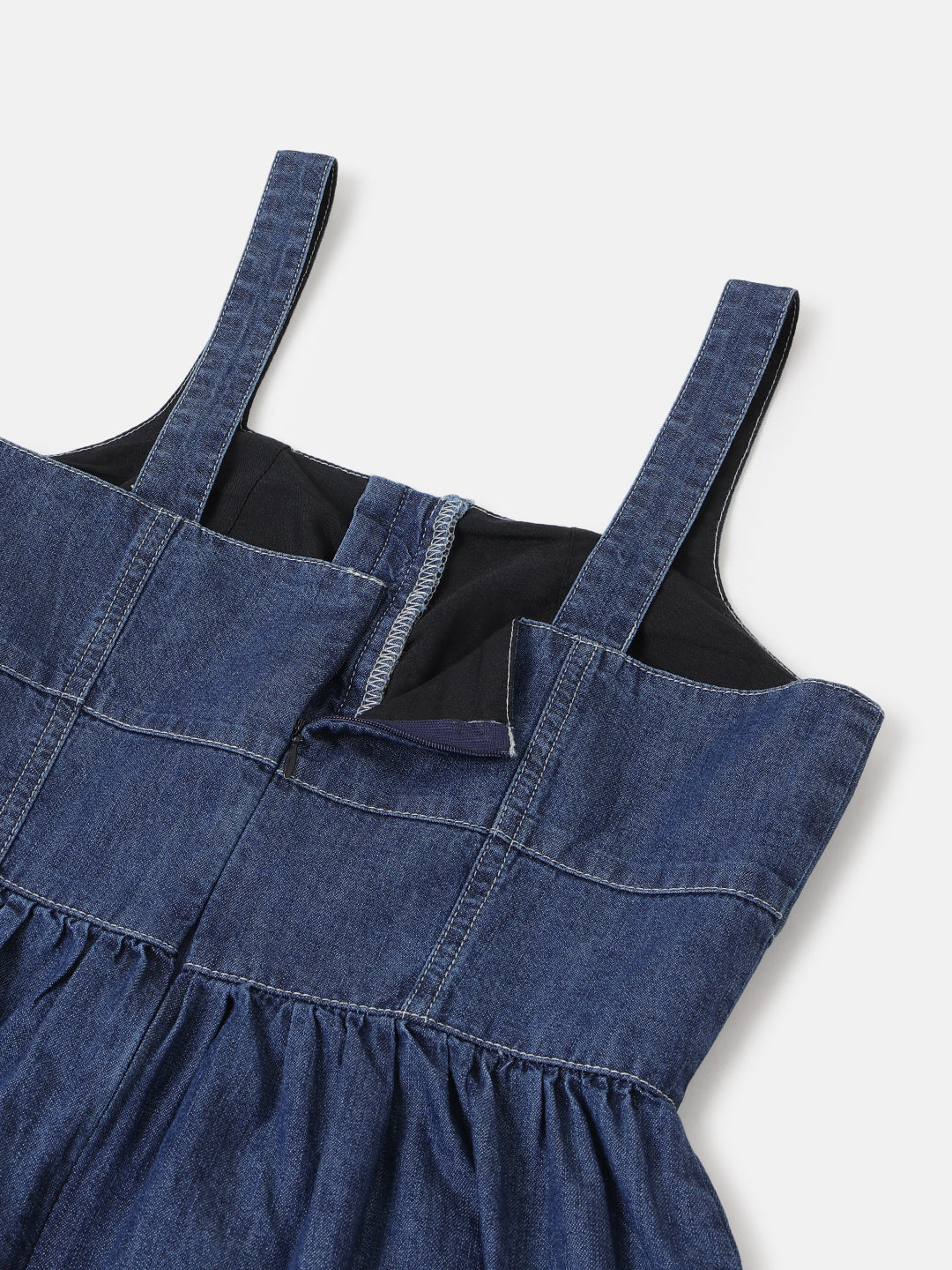 Dark Blue Corset Fit Denim Maxi Dress
