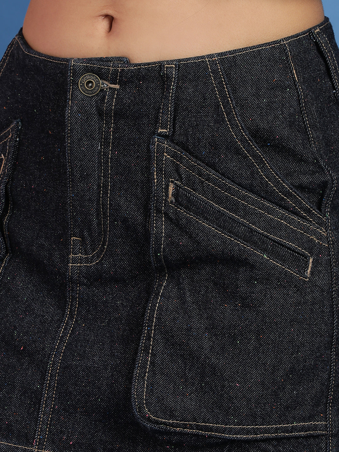 Dark Blue Regular Fit Denim Skirt