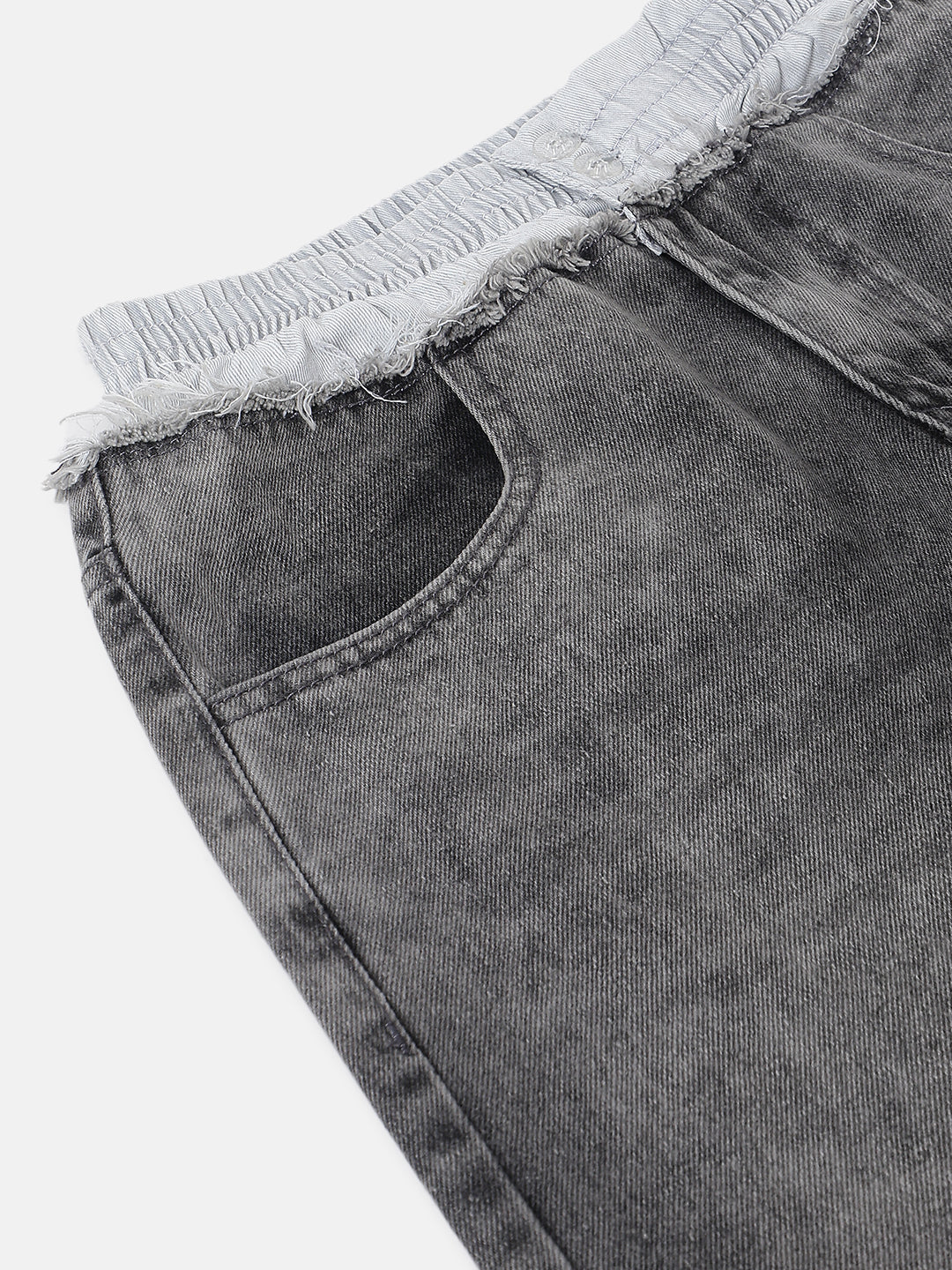 Grey Baggy Fit Denim Washed Jeans