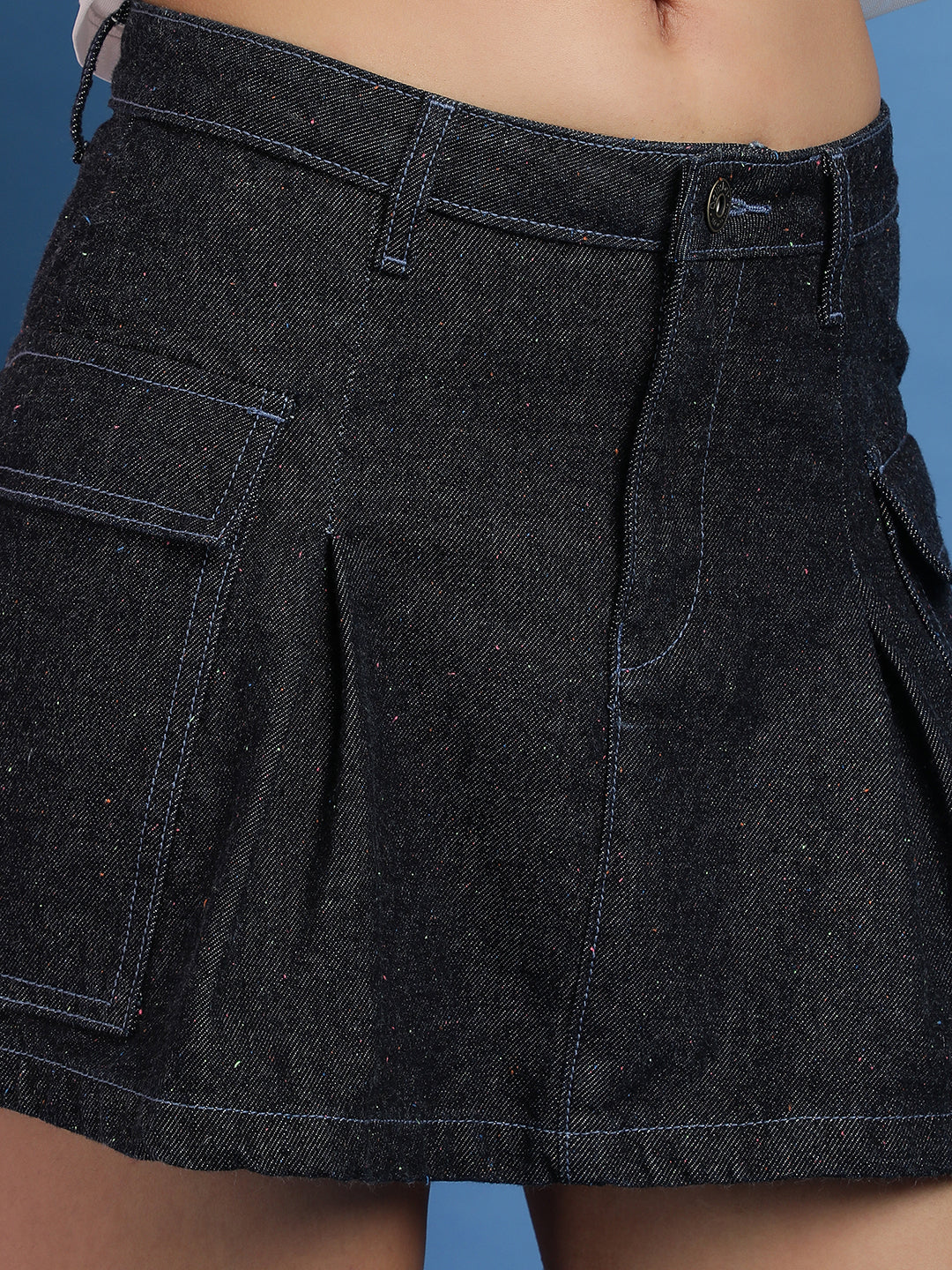 Dark Blue Regular Fit Denim Skirt