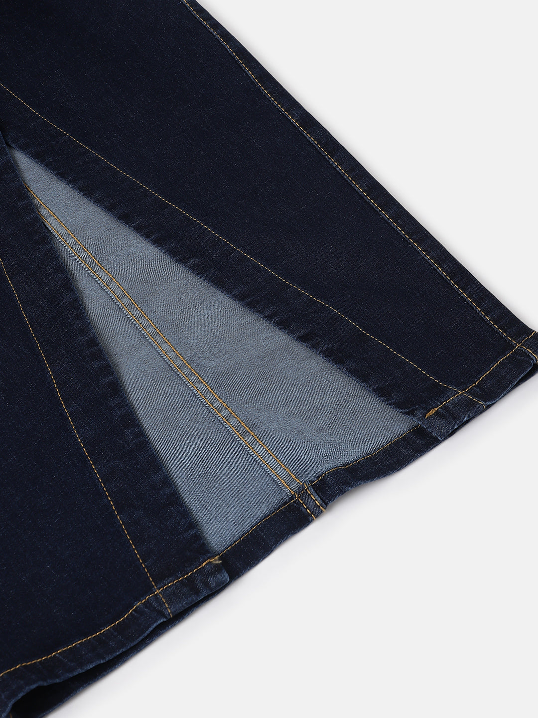 Dark Blue Front Slit Midi Denim Skirt